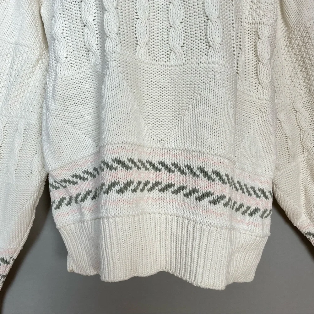 Vintage 90s Sweater Striped Cottagecore Women Size Large‎ White Cream Angelcore